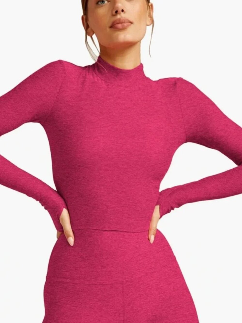Beyond Yoga Featherweight Moving On Cropped Pullover Pink Cranberry Small